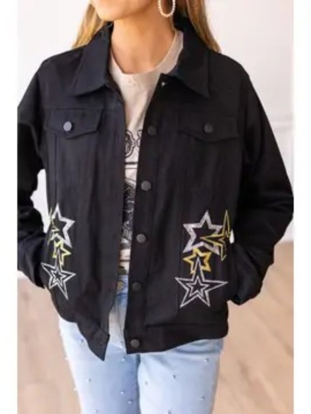 Cosmic Cowgirl Black Denim Jacket
